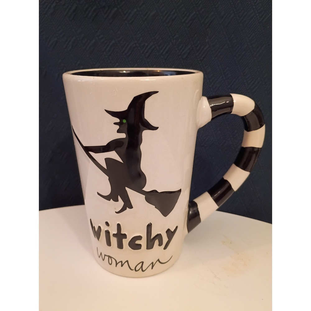 Sandra Magsamen Witchy Woman Halloween Coffee Mug Black White Striped Handle